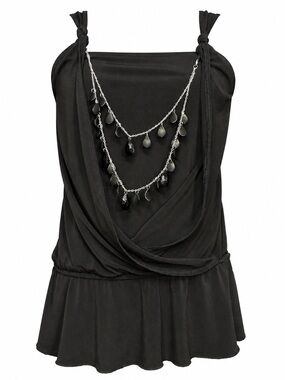 Speechless - Black Knot-Shoulder Tank with Chain Teardrop Accents (Removable)